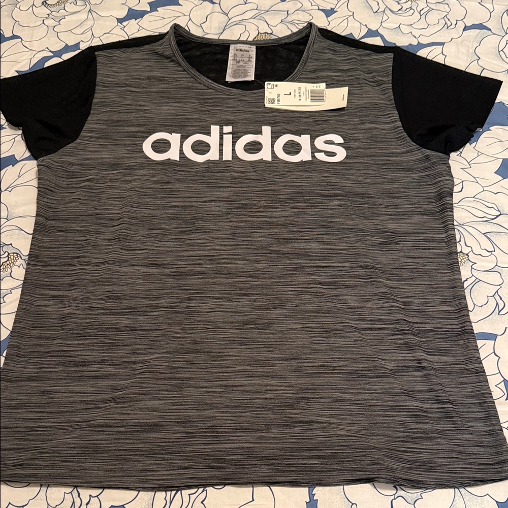 Adidas Charcoal and Black Tee with White Logo